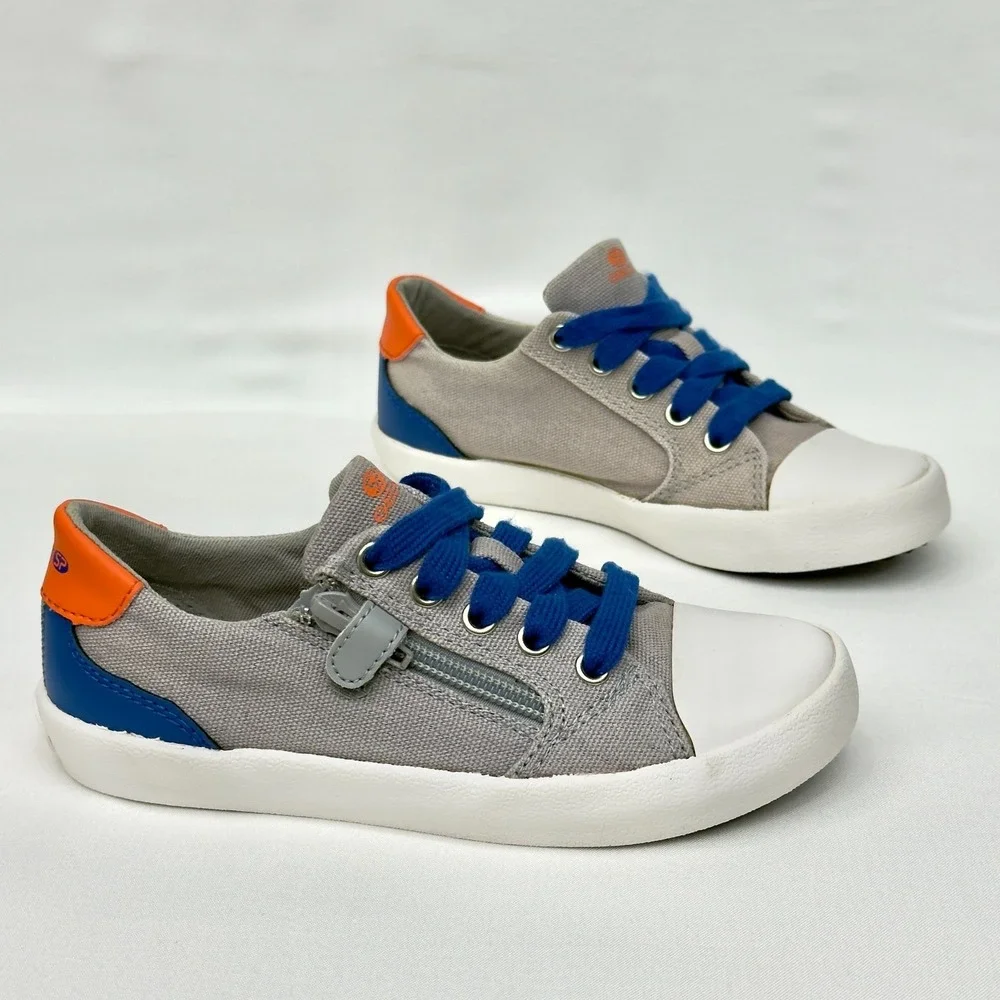 Geox Boy's Gisli Canvas Sneaker Lace‎ up/Zipper-Strap Gray Blue US 12/ EUR 30
